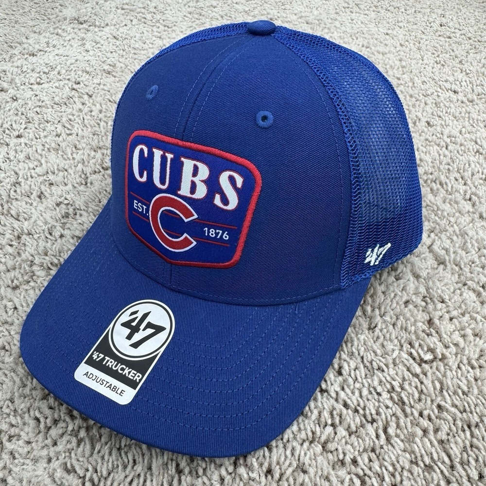 Chicago Cubs Hat '47‎ Squad Trucker Snapback Base Patch Logo Royal Blue Mesh Cap